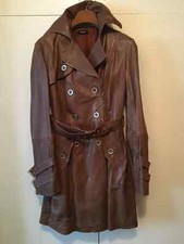 TRENCH SOPRABITO cappotto TUWÈ vera pelle marrone/beige cuoio