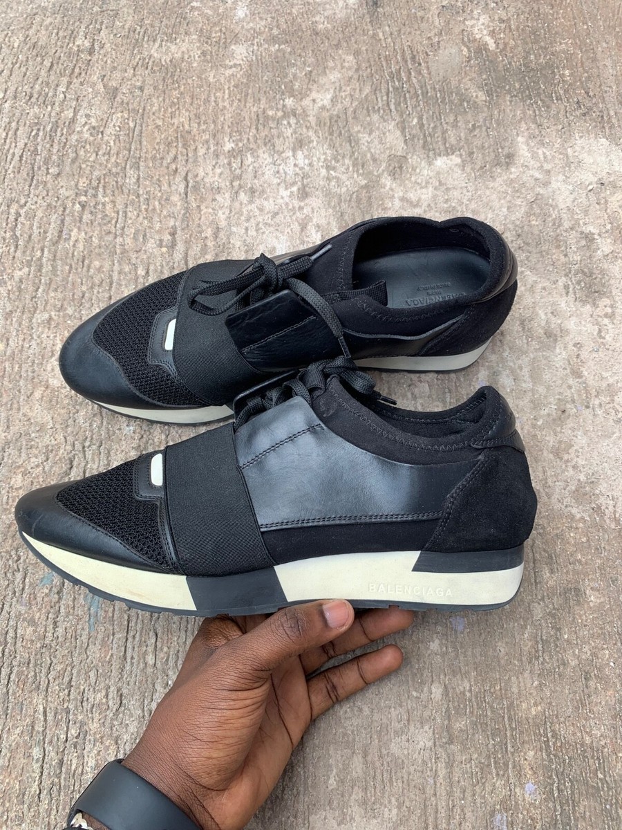 Balenciaga Black Leather Mesh Race Runner Sneaker Size 40