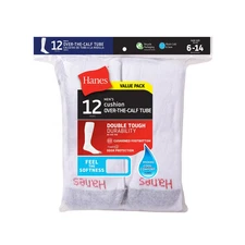 Hanes Men's Double Tough Durability Over-the-Calf Tube Socks, 12-Pack New