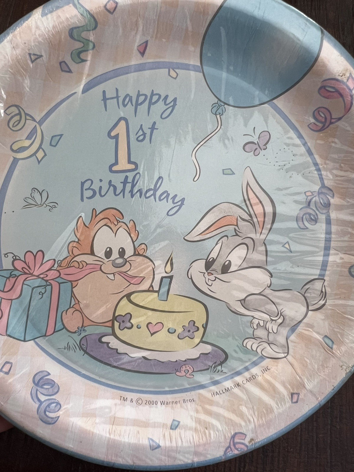 NOS Vintage 2000 Baby Looney Tunes 1st Birthday Taz Bugs Tweety Pastel Balloons