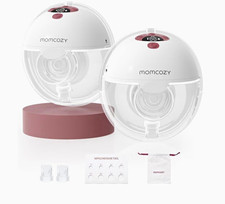 Momcozy Double Wearable Electric Breast Pump Auto Shut-Off White/Pink Bag Tool