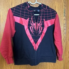 Costume Marvel Miles Morales Spider-Man con cappuccio bambino taglia 8 nero rosso zip