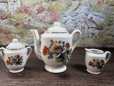 Vintage 1950s Childrens Japanese Grey Floral 17 piece Porcelain Tea Set