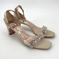 Badgley Mischka Womens 9.5 Teela Gem Crystal Embellished Nude Block Heel Sandals
