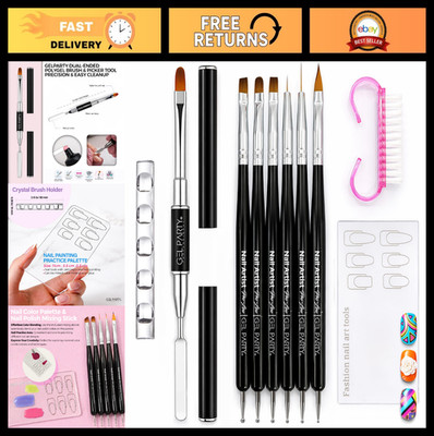 10 Pcs Dual-Ended Nail Art Brush Kit - Gel, Dotting Pens, Palette & Tools Set