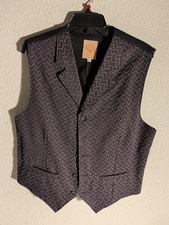 Western Men Vest By Wah Maker Sz L Black Gray Adjustable Button Up Pockets Front