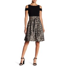 Eliza J Cold Shoulder Fit & Flare Dress Women’s 4 Black Leopard FREE SHIPPING