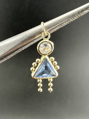 14k Gelbgold März Geburtsstein simulierter Aquamarin CZ Baby Mädchen Anhänger Charm