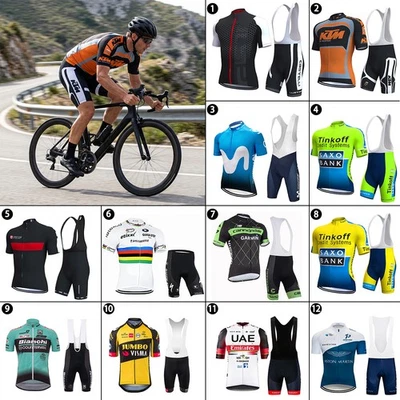 Mens Pro Team Cycling Jersey Set Bib Shorts Gel Pad Cycle Clothing - Image 1 of 4
