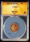 1928 1C Lincoln Wheat Cent ANAC MS 62 RB - Mostly  Red