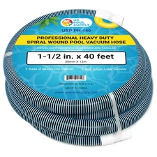 1-1/2" x 40 Foot Heavy Duty Spiral Wound Swimming Pool Vacuum Hose, Swivel Cuff