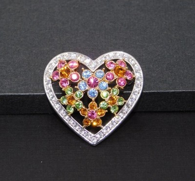 Vintage JOAN RIVERS Heart Shaped Floral Pastel Crystal Pave Cluster Brooch