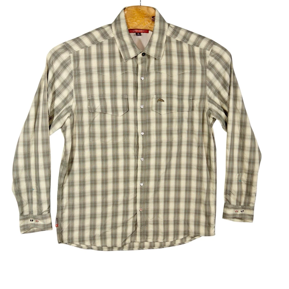 Camisa Occidental Simms Pesca Perla A Presión Para Hombres Grande Al Aire Libre Gorpcore Lake Navegación Foto 2 de 4