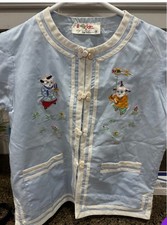 golden lion size 8 blue hand embroidered oriental pajama shirt
