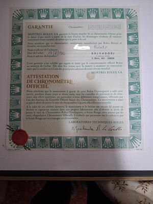 Garanzia originale rolex Oysterquartz anni 80 + porta documenti e sigillo Rosso