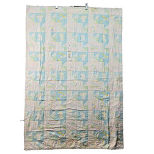 Vtg 90s Handmade Patchwork Baby Quilt 47x33 Blue Cotton Blanket FLAWS Cutter Cra