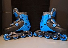 Yvolution Kid's Blue Neon Inline Skates Size 3-6 Adjustable Light Up Wheels