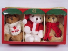 Set OF 3 Christmas GUND Ornaments Teddy Bears Santa Hat  Holiday Vest MACYS NEW