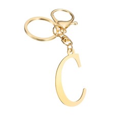 Gold Initial Letter Keychain Stainless Steel A-Z Alphabet Keychains Letter C