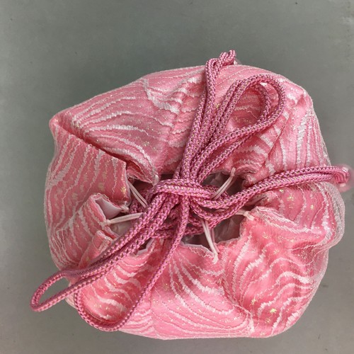 Japanese Cloth Drawstring Bag Vtg Fabric Kimono Pouch Pink Satin Lace KB16 - Picture 6 of 7