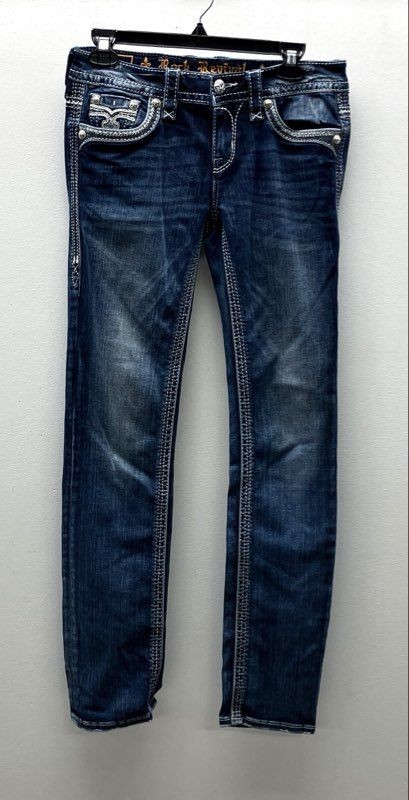 Rock Revival Women's Kailie Straight Leg Blue Embellished Jeans Size 27