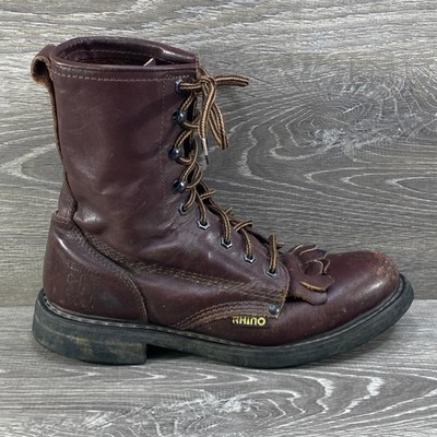 Rhino Boots Mens Brown Leather Cowboy Western Work Lace Up Logger Kiltie 