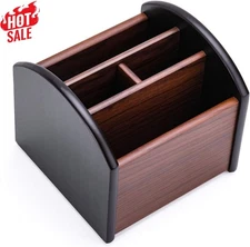 New Revolving Caddy Remote Control Organizer Wooden Storage Holder Box TV Stand