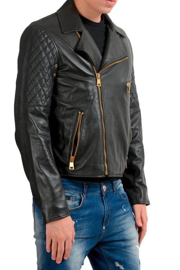 Versace Versus Men's Leather Zip Up Bomber Jacket US S IT 48 - product detail image 2