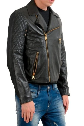 Versace Versus Men's Leather Zip Up Bomber Jacket US S IT 48 image 2