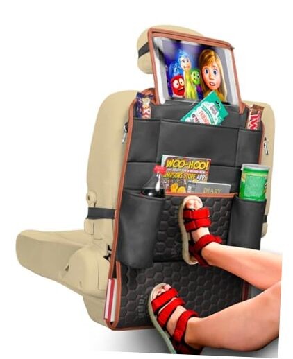 Car Seat Organizer Backseat Storage Tan Black Automotive Organizer