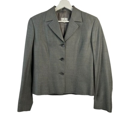 Zanella Size 6 Blazer Jacket Silk Wool Blend Gray Three Button Collared Italy