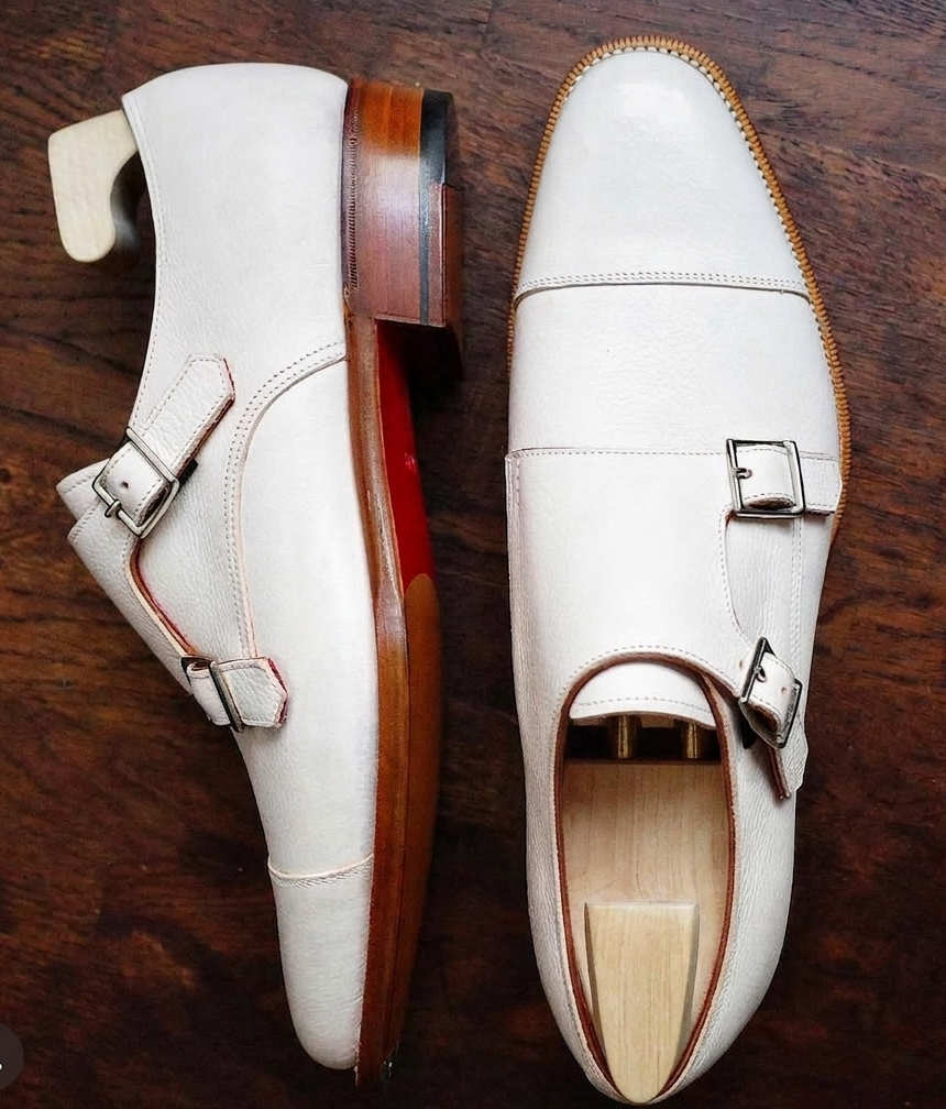 Handmade Mens White Leather Double Monk Strap Formal Dress Shoes | eBay Handmade Mens White Leather Double Monk Strap Formal Dress Shoes | eBay