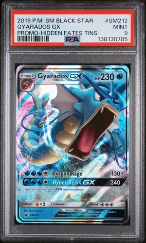 2019 POKEMON SM BLACK STAR PROMO HIDDEN FATES TINS #SM212 GYARADOS GX PSA 9