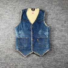 Vintage Levis Orange Tab Denim Sherpa Lined Vest Mens Small Blue Traditional
