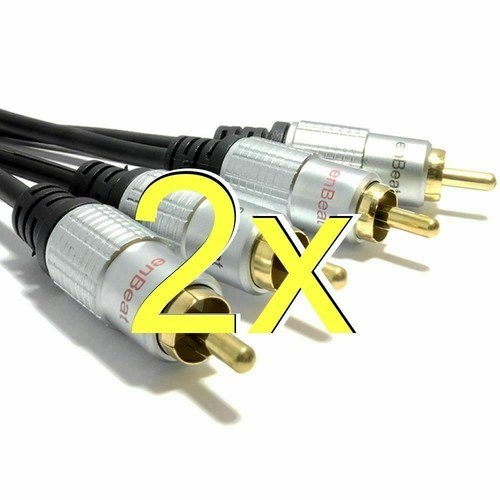 [2 pack] 2m Pro Audio Metal 2 x RCA Phono Plugs to Plugs Cable Lead Gold BLACK - Afbeelding 7 van 12