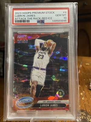 🔥2023 LEBRON JAMES HOOPS PREMIUM STOCK ATTACK THE RACK RED ICE /99 PSA 10 LOW P