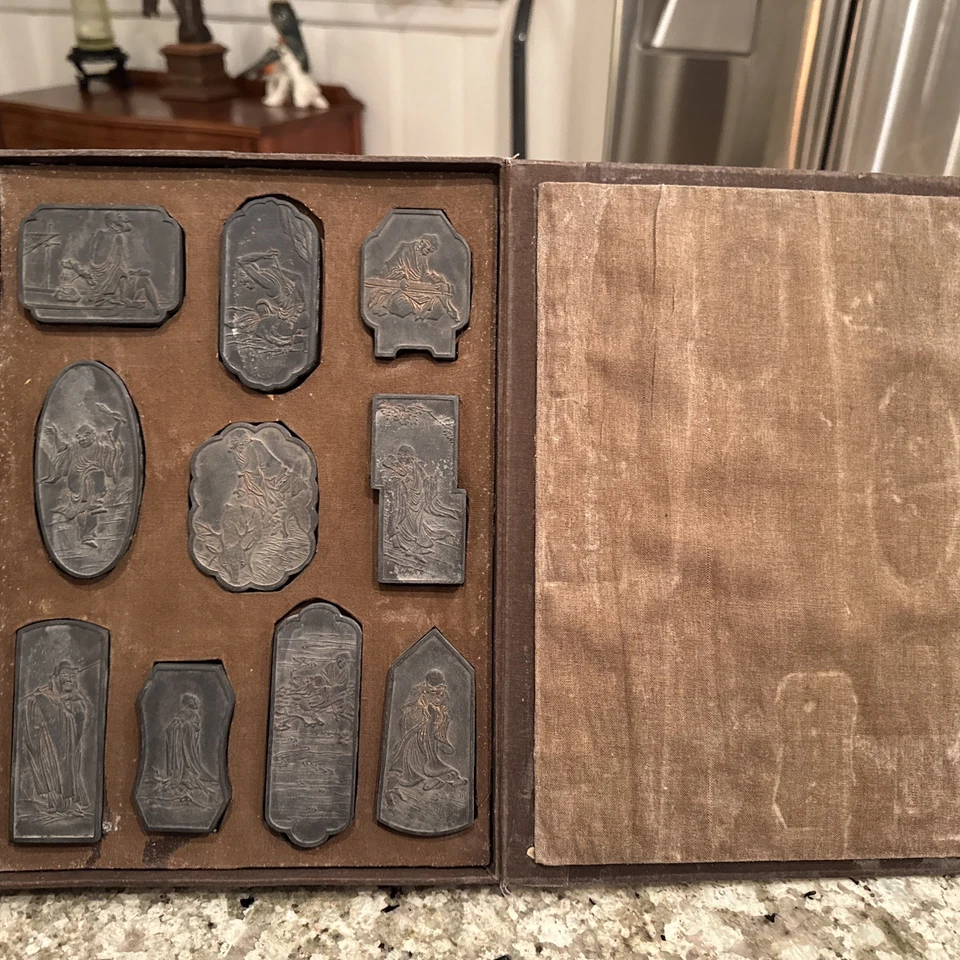 Juego de Pasteles Bloque Piedra Tinta Caligrafía China 10 Virtudes Antiguo Guanyin De Colección Foto 3 de 4