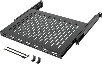 Adjustable 1U Sliding Rack Shelf, Vented, 110Lbs Capacity, Black