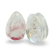 Iridescent Faceted Teardrop Glass Plugs (PG-554) gauges PICK YOUR SIZE
