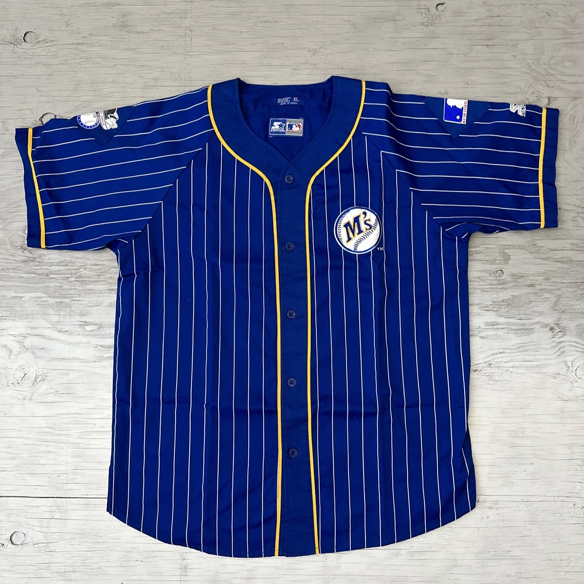 RARE! vintage 90s starter seattle mariners pinstripe baseball Button Up  jersey