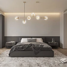 Modern 6-Lights Globe Ceiling Light Pendant Lamp Linear Chandelier  Living Room