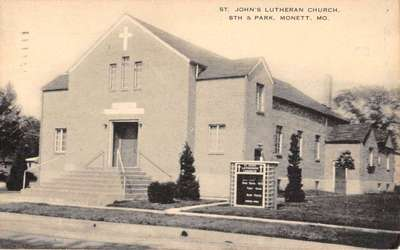 #ad #ad Monett Missouri St Johns Lutheran Church Street View Antique Postcard K52977 $8.00