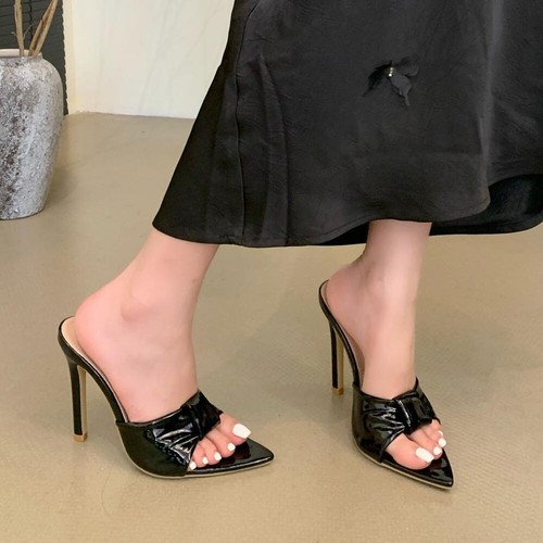 Summer Pointed Open Toe Womens Slipper Sandals High Stiletto Heel Patent Leather