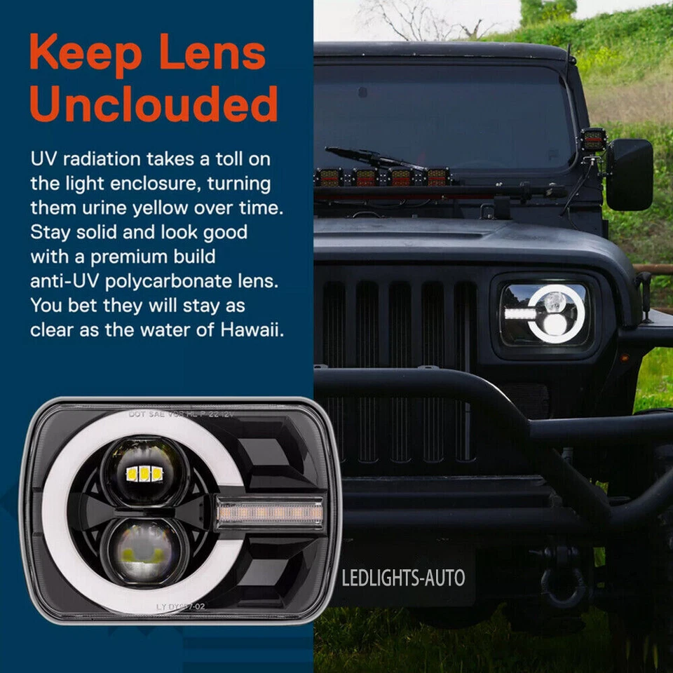 Pair 7x6'' 5x7'' LED Headlights Hi/Lo/DRL Turn Light for 1983-2004 Toyota Hilux - image 4 of 4