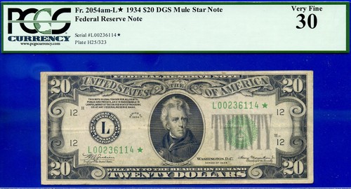 1934 $20 FRN San Francisco mule star PCGS 30 crazy rare 2 known Fr 2054-Ldgsm*