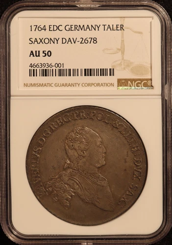 1764-EDC Germany, Saxony "Xavier" Thaler - NGC AU50 - Iridescent Original! RARE!