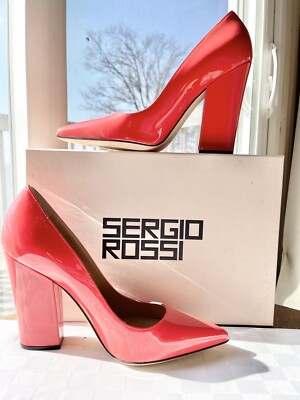 sergio rossi バーガンディ スエード ハイヒール Sergio Rossi Vernice Coral Patent Leather Pointed Toe Pumps