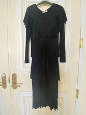 HOLL HARP black jersey tiered raffle vintage long sleeve dress1980’s