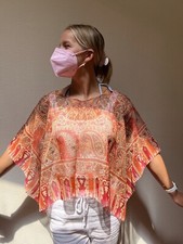 NEW Lightweight Poncho, Scarf, Multi-Color Pattern, Orange, Golds