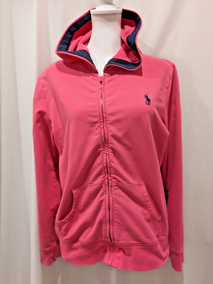 Ralph Lauren Womens Large Pink Full Zip Hooded Sweatshirt Blue